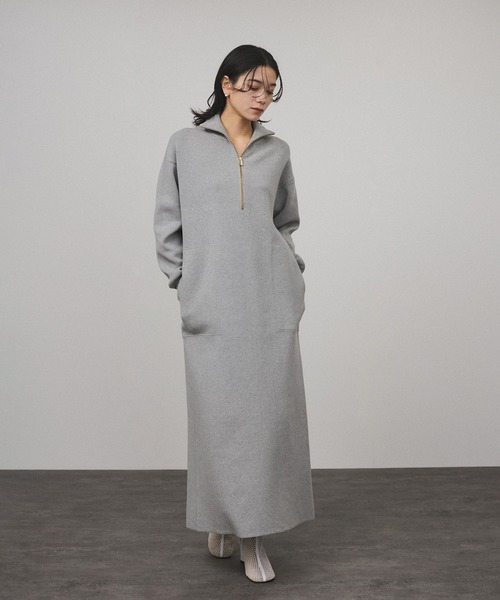 SALON adam et rope'(サロン アダム エ ロペ)の「スウェットライクハーフジップワンピース(ワンピース・レディース・ブルー系その他/グレー・FREE)」の3枚目の写真