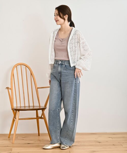 rps（アールピーエス）の「レースふちどりシャーリングタンクトップ（タンクトップ・レディース・ブラック/オフホワイト/ピンクベージュ/グレイッシュベージュ・M/L）」の7枚目の写真