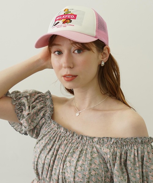 MILKFED.(ミルクフェド)の「SWEETS GRAPHIC PRINT MESH CAP(キャップ・レディース・ライトグレー/ライトピンク/ブラック・ONE SIZE)」の22枚目の写真