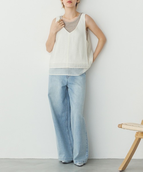 hunch（ハンチ）の「ワッシャーサテン オーバータンクトップ（タンクトップ・レディース・アイボリー/ブラック/セージグリーン・FREE）」の20枚目の写真