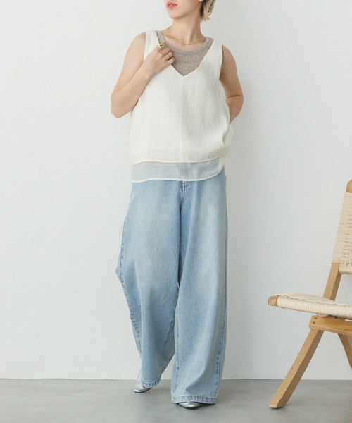 hunch（ハンチ）の「ワッシャーサテン オーバータンクトップ（タンクトップ・レディース・アイボリー/ブラック/セージグリーン・FREE）」の22枚目の写真