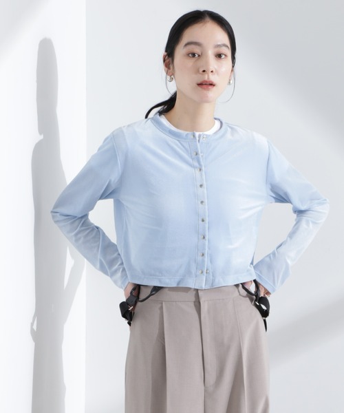 NANO universe(ナノユニバース)の「シアーベロアメニーボタンカーディガン(カーディガン/ボレロ・レディース・モカ/ブラック/ライトブルー・FREE)」の1枚目の写真