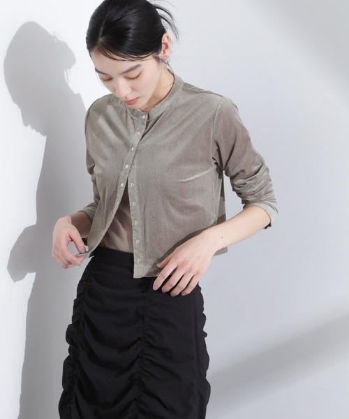 NANO universe(ナノユニバース)の「シアーベロアメニーボタンカーディガン(カーディガン/ボレロ・レディース・モカ/ブラック/ライトブルー・FREE)」の3枚目の写真