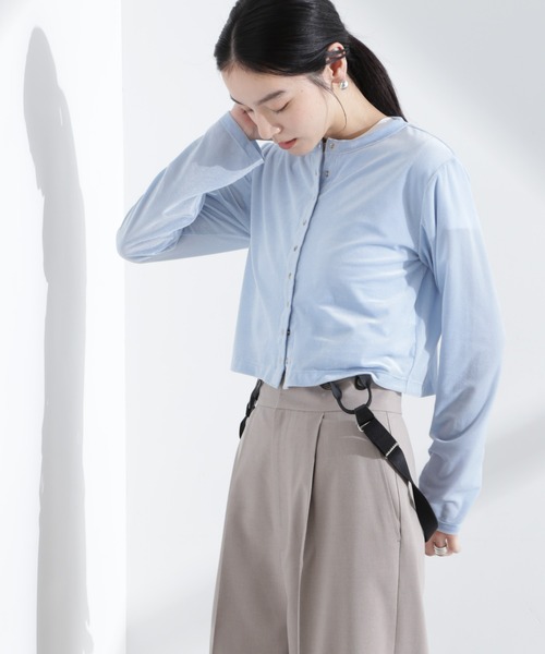 NANO universe(ナノユニバース)の「シアーベロアメニーボタンカーディガン(カーディガン/ボレロ・レディース・モカ/ブラック/ライトブルー・FREE)」の21枚目の写真