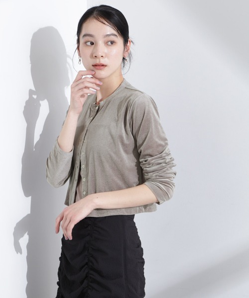 NANO universe(ナノユニバース)の「シアーベロアメニーボタンカーディガン(カーディガン/ボレロ・レディース・モカ/ブラック/ライトブルー・FREE)」の6枚目の写真