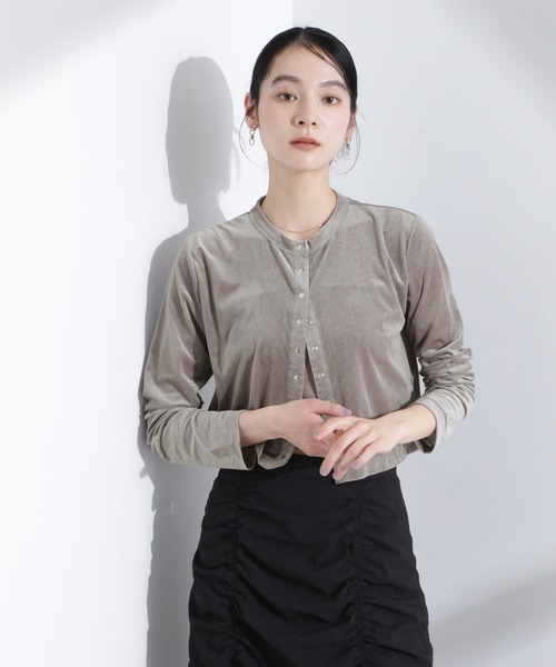 NANO universe(ナノユニバース)の「シアーベロアメニーボタンカーディガン(カーディガン/ボレロ・レディース・モカ/ブラック/ライトブルー・FREE)」の8枚目の写真