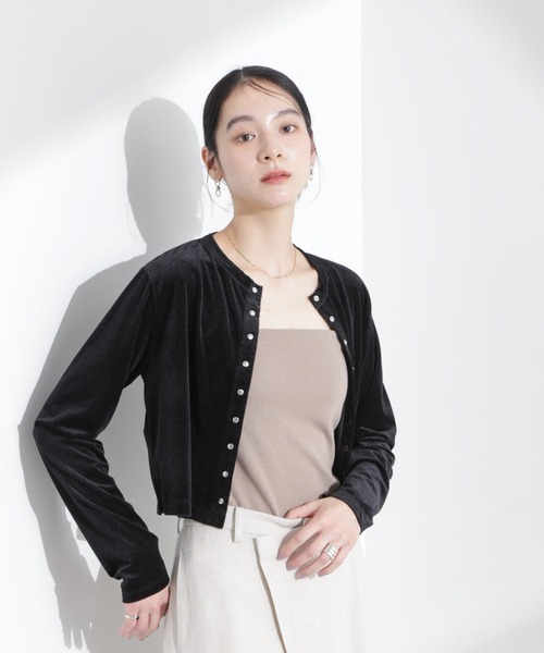 NANO universe(ナノユニバース)の「シアーベロアメニーボタンカーディガン(カーディガン/ボレロ・レディース・モカ/ブラック/ライトブルー・FREE)」の13枚目の写真