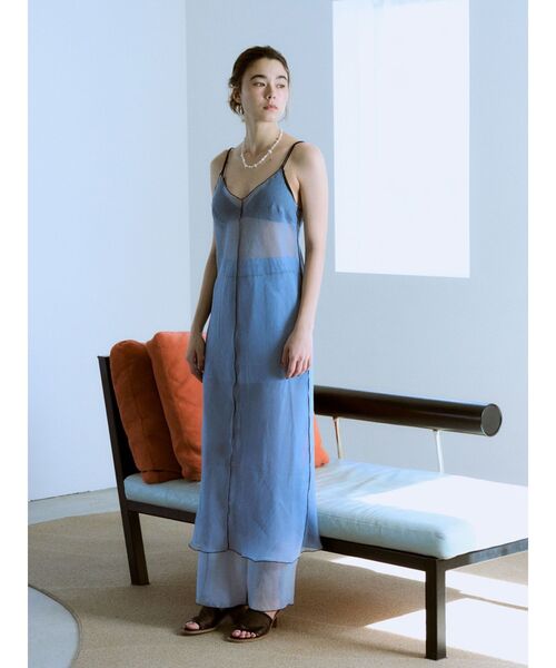 Ungrid（アングリッド）の「カラーパイピングシアーキャミワンピース（ワンピース・レディース・ブルー/アイボリー・FREE）」の4枚目の写真