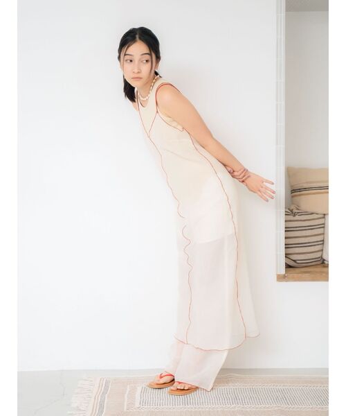 Ungrid（アングリッド）の「カラーパイピングシアーキャミワンピース（ワンピース・レディース・ブルー/アイボリー・FREE）」の8枚目の写真