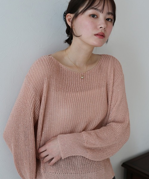 BLUEEAST（ブルーイースト）の「スパンコールメッシュニット（ニット/セーター・レディース・ピンク/オフホワイト/ブルー/ベージュ・MEDIUM）」の4枚目の写真