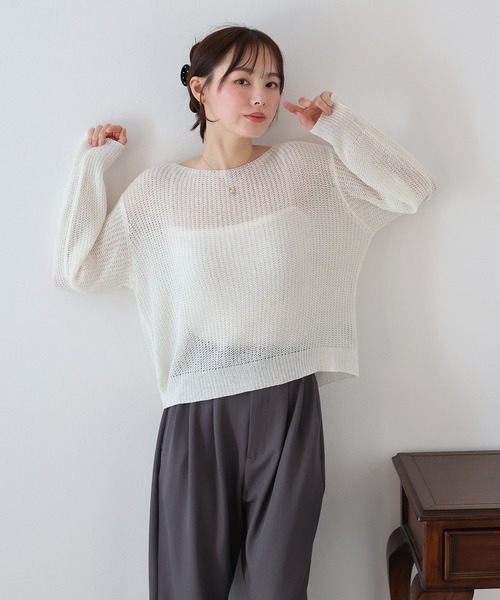 BLUEEAST（ブルーイースト）の「スパンコールメッシュニット（ニット/セーター・レディース・ピンク/オフホワイト/ブルー/ベージュ・MEDIUM）」の5枚目の写真