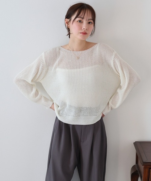 BLUEEAST（ブルーイースト）の「スパンコールメッシュニット（ニット/セーター・レディース・ピンク/オフホワイト/ブルー/ベージュ・MEDIUM）」の6枚目の写真
