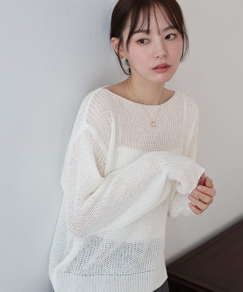 BLUEEAST（ブルーイースト）の「スパンコールメッシュニット（ニット/セーター・レディース・ピンク/オフホワイト/ブルー/ベージュ・MEDIUM）」の8枚目の写真