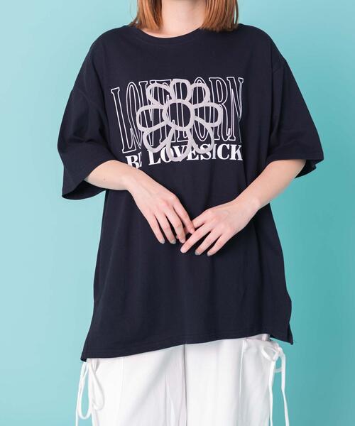 WOND(ウォンド)の「WOND/フラワーロゴT(Tシャツ/カットソー・レディース・杢グレー/ネイビー・FREE)」の2枚目の写真