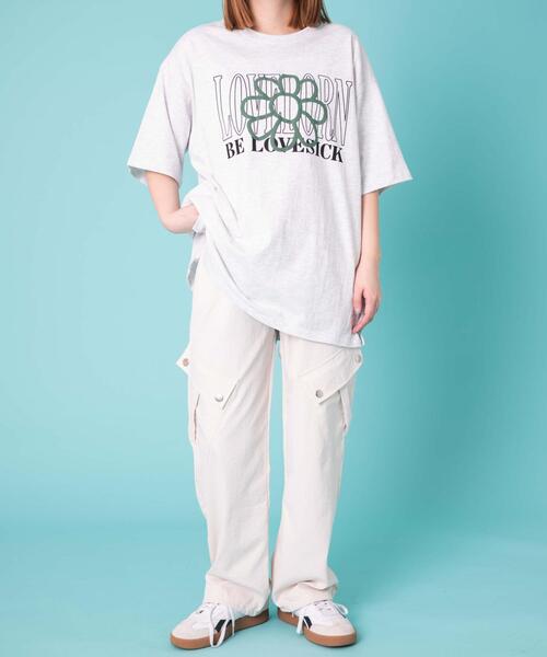 WOND(ウォンド)の「WOND/フラワーロゴT(Tシャツ/カットソー・レディース・杢グレー/ネイビー・FREE)」の4枚目の写真