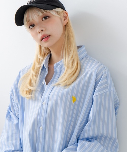 U.S. POLO ASSN.(ユーエスポロアッスン)の「【U.S. POLO ASSN./ユーエスポロアッスン】ワンポイント刺繍ロゴ オーバーサイズ L/S レギュラーカラーブロード(シャツ/ブラウス・メンズ・ブラック/サックスブルー/ネイビー/ホワイト/ブルー・M/L)」の4枚目の写真