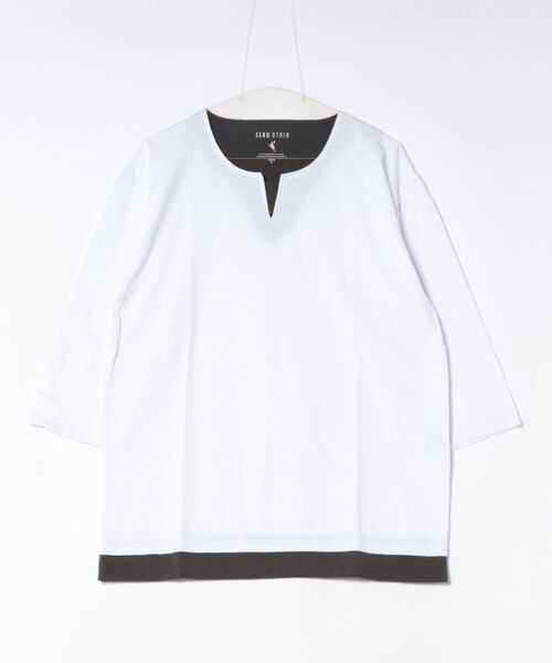 UNIIT(ユニット)の「【汗染みの目立ちにくいTシャツ ZEROSTAIN/ゼロステイン】フェイクレイヤード ビッグシルエット キーネック クルーネック 7分袖Tシャツ 防汚 UVカット 綿タッチ・厚手(Tシャツ/カットソー・メンズ・ホワイト系その他2/ベージュ系その他/ブラック系その他/ブルー系その他2/ブルー系その他/スミクロ/ホワイト系その他・X-LARGE/LARGE/MEDIUM)」の1枚目の写真