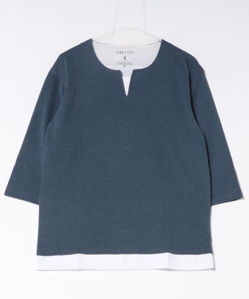 UNIIT(ユニット)の「【汗染みの目立ちにくいTシャツ ZEROSTAIN/ゼロステイン】フェイクレイヤード ビッグシルエット キーネック クルーネック 7分袖Tシャツ 防汚 UVカット 綿タッチ・厚手(Tシャツ/カットソー・メンズ・ホワイト系その他2/ベージュ系その他/ブラック系その他/ブルー系その他2/ブルー系その他/スミクロ/ホワイト系その他・X-LARGE/LARGE/MEDIUM)」の6枚目の写真