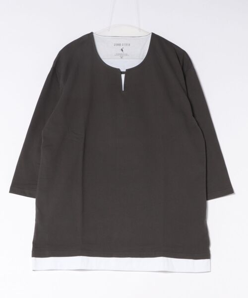 UNIIT(ユニット)の「【汗染みの目立ちにくいTシャツ ZEROSTAIN/ゼロステイン】フェイクレイヤード ビッグシルエット キーネック クルーネック 7分袖Tシャツ 防汚 UVカット 綿タッチ・厚手(Tシャツ/カットソー・メンズ・ホワイト系その他2/ベージュ系その他/ブラック系その他/ブルー系その他2/ブルー系その他/スミクロ/ホワイト系その他・X-LARGE/LARGE/MEDIUM)」の4枚目の写真