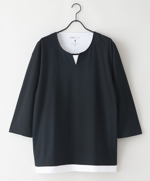 UNIIT(ユニット)の「【汗染みの目立ちにくいTシャツ ZEROSTAIN/ゼロステイン】フェイクレイヤード ビッグシルエット キーネック クルーネック 7分袖Tシャツ 防汚 UVカット 綿タッチ・厚手(Tシャツ/カットソー・メンズ・ホワイト系その他2/ベージュ系その他/ブラック系その他/ブルー系その他2/ブルー系その他/スミクロ/ホワイト系その他・X-LARGE/LARGE/MEDIUM)」の21枚目の写真