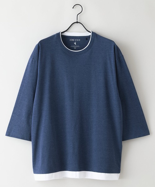 UNIIT(ユニット)の「【汗染みの目立ちにくいTシャツ ZEROSTAIN/ゼロステイン】フェイクレイヤード ビッグシルエット キーネック クルーネック 7分袖Tシャツ 防汚 UVカット 綿タッチ・厚手(Tシャツ/カットソー・メンズ・ホワイト系その他2/ベージュ系その他/ブラック系その他/ブルー系その他2/ブルー系その他/スミクロ/ホワイト系その他・X-LARGE/LARGE/MEDIUM)」の14枚目の写真