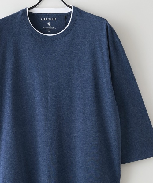 UNIIT(ユニット)の「【汗染みの目立ちにくいTシャツ ZEROSTAIN/ゼロステイン】フェイクレイヤード ビッグシルエット キーネック クルーネック 7分袖Tシャツ 防汚 UVカット 綿タッチ・厚手(Tシャツ/カットソー・メンズ・ホワイト系その他2/ベージュ系その他/ブラック系その他/ブルー系その他2/ブルー系その他/スミクロ/ホワイト系その他・X-LARGE/LARGE/MEDIUM)」の15枚目の写真
