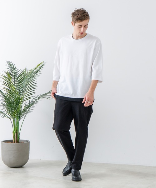 UNIIT(ユニット)の「【汗染みの目立ちにくいTシャツ ZEROSTAIN/ゼロステイン】フェイクレイヤード ビッグシルエット キーネック クルーネック 7分袖Tシャツ 防汚 UVカット 綿タッチ・厚手(Tシャツ/カットソー・メンズ・ホワイト系その他2/ベージュ系その他/ブラック系その他/ブルー系その他2/ブルー系その他/スミクロ/ホワイト系その他・X-LARGE/LARGE/MEDIUM)」の11枚目の写真
