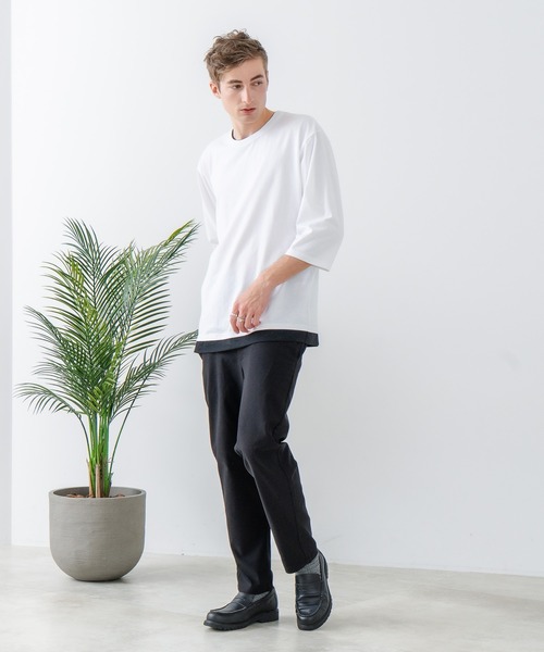 UNIIT(ユニット)の「【汗染みの目立ちにくいTシャツ ZEROSTAIN/ゼロステイン】フェイクレイヤード ビッグシルエット キーネック クルーネック 7分袖Tシャツ 防汚 UVカット 綿タッチ・厚手(Tシャツ/カットソー・メンズ・ホワイト系その他2/ベージュ系その他/ブラック系その他/ブルー系その他2/ブルー系その他/スミクロ/ホワイト系その他・X-LARGE/LARGE/MEDIUM)」の12枚目の写真