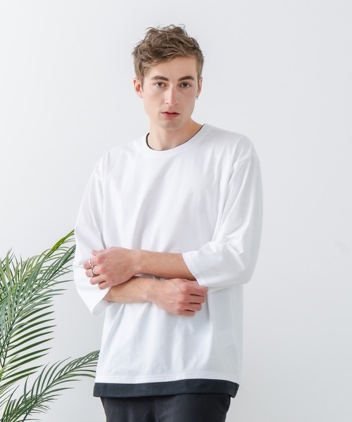 UNIIT(ユニット)の「【汗染みの目立ちにくいTシャツ ZEROSTAIN/ゼロステイン】フェイクレイヤード ビッグシルエット キーネック クルーネック 7分袖Tシャツ 防汚 UVカット 綿タッチ・厚手(Tシャツ/カットソー・メンズ・ホワイト系その他2/ベージュ系その他/ブラック系その他/ブルー系その他2/ブルー系その他/スミクロ/ホワイト系その他・X-LARGE/LARGE/MEDIUM)」の13枚目の写真