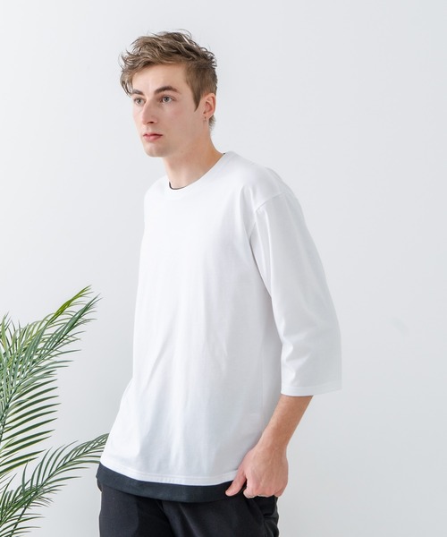 UNIIT(ユニット)の「【汗染みの目立ちにくいTシャツ ZEROSTAIN/ゼロステイン】フェイクレイヤード ビッグシルエット キーネック クルーネック 7分袖Tシャツ 防汚 UVカット 綿タッチ・厚手(Tシャツ/カットソー・メンズ・ホワイト系その他2/ベージュ系その他/ブラック系その他/ブルー系その他2/ブルー系その他/スミクロ/ホワイト系その他・X-LARGE/LARGE/MEDIUM)」の8枚目の写真