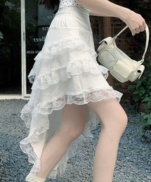 個性派ヴィンテージスタイル アシンメトリーレースヘムティアードスカート