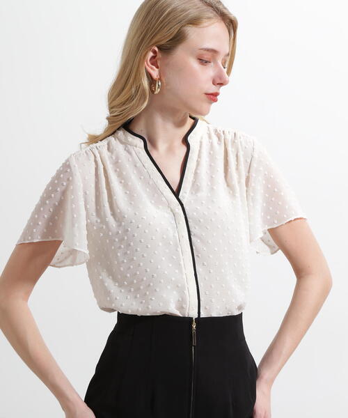 PINKY&DIANNE(ピンキーアンドダイアン)の「◆シアージャカードブラウス(シャツ/ブラウス・レディース・ライトグリーン/ホワイト系その他2/ブラック・38)」の2枚目の写真