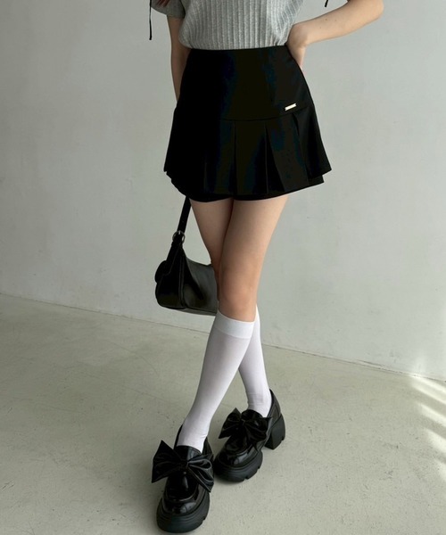 セール】【サイズ展開あり】プレート付きプリーツスカパン