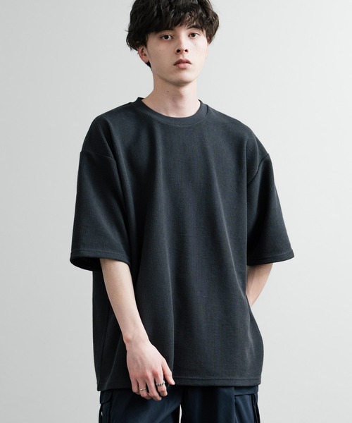 Rocky Monroe(ロッキーモンロー)の「オーバーサイズ テックワッフルサーマル半袖Tシャツ(Tシャツ/カットソー・メンズ・チャコール/ネイビー/ブラック/アイボリー・XL/M/L)」の1枚目の写真