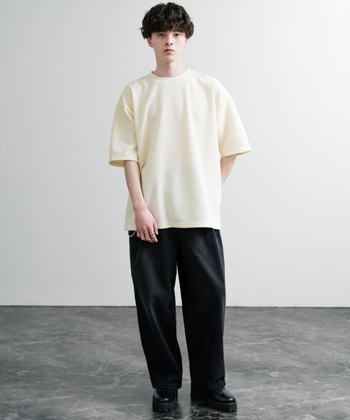 Rocky Monroe(ロッキーモンロー)の「オーバーサイズ テックワッフルサーマル半袖Tシャツ(Tシャツ/カットソー・メンズ・チャコール/ネイビー/ブラック/アイボリー・XL/M/L)」の7枚目の写真