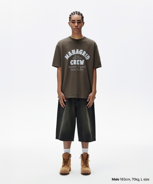 MAHAGRID(マハグリッド)の「『mahagrid/マハグリッド』 MAHAGRID CREW TEE /クルー 半袖Tシャツ(Tシャツ/カットソー・メンズ・ホワイト/ブラウン・M/L)」の8枚目の写真