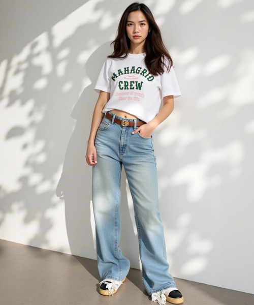 MAHAGRID(マハグリッド)の「『mahagrid/マハグリッド』 MAHAGRID CREW TEE /クルー 半袖Tシャツ(Tシャツ/カットソー・メンズ・ホワイト/ブラウン・M/L)」の3枚目の写真