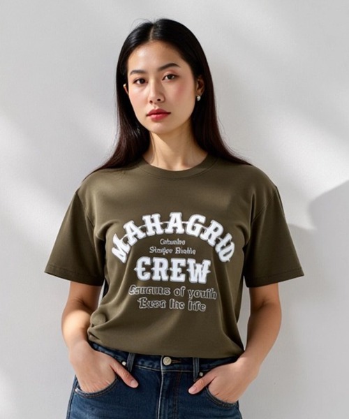 MAHAGRID(マハグリッド)の「『mahagrid/マハグリッド』 MAHAGRID CREW TEE /クルー 半袖Tシャツ(Tシャツ/カットソー・メンズ・ホワイト/ブラウン・M/L)」の17枚目の写真