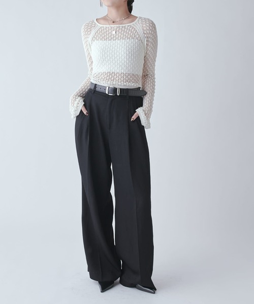 Lui's(ルイス)の「レース編みニットトップス(Tシャツ/カットソー・レディース・グレー/ホワイト系その他/ブラック・FREE)」の4枚目の写真