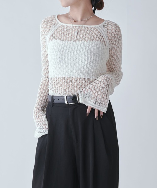 Lui's(ルイス)の「レース編みニットトップス(Tシャツ/カットソー・レディース・グレー/ホワイト系その他/ブラック・FREE)」の7枚目の写真