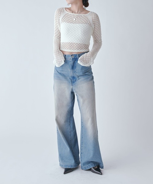 Lui's(ルイス)の「レース編みニットトップス(Tシャツ/カットソー・レディース・グレー/ホワイト系その他/ブラック・FREE)」の9枚目の写真