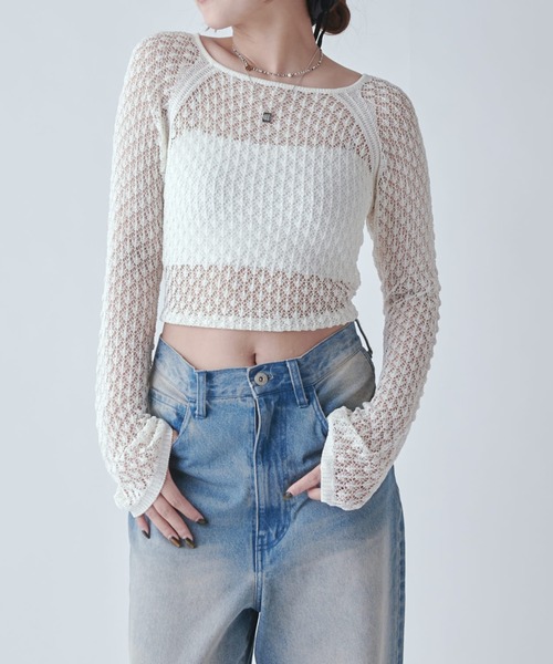 Lui's(ルイス)の「レース編みニットトップス(Tシャツ/カットソー・レディース・グレー/ホワイト系その他/ブラック・FREE)」の12枚目の写真