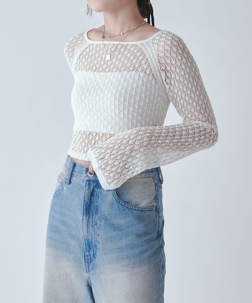 Lui's(ルイス)の「レース編みニットトップス(Tシャツ/カットソー・レディース・グレー/ホワイト系その他/ブラック・FREE)」の13枚目の写真