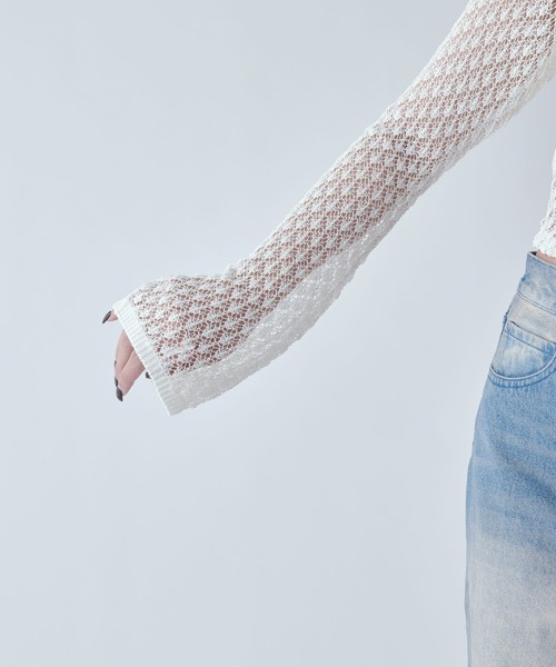 Lui's(ルイス)の「レース編みニットトップス(Tシャツ/カットソー・レディース・グレー/ホワイト系その他/ブラック・FREE)」の15枚目の写真