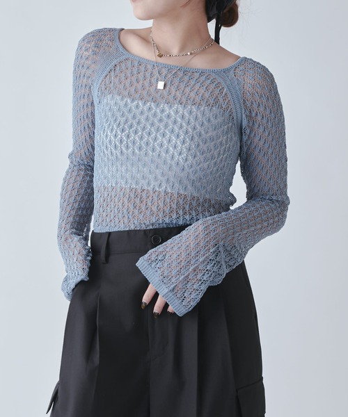 Lui's(ルイス)の「レース編みニットトップス(Tシャツ/カットソー・レディース・グレー/ホワイト系その他/ブラック・FREE)」の21枚目の写真