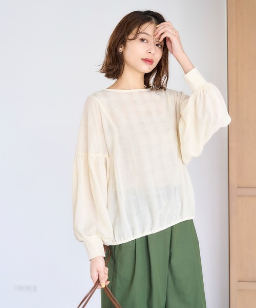 studio CLIP（スタディオクリップ）の「ダブルフロントシアーチェックブルゾンブラウス（シャツ/ブラウス・レディース・アイボリー/ライトブルー/ブラック・FREE）」の2枚目の写真