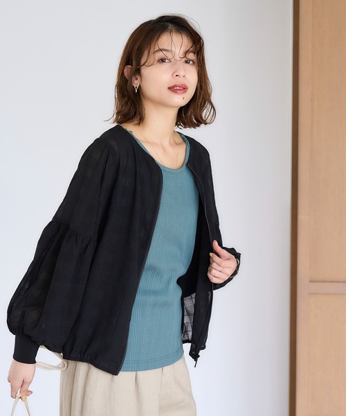 studio CLIP（スタディオクリップ）の「ダブルフロントシアーチェックブルゾンブラウス（シャツ/ブラウス・レディース・アイボリー/ライトブルー/ブラック・FREE）」の10枚目の写真