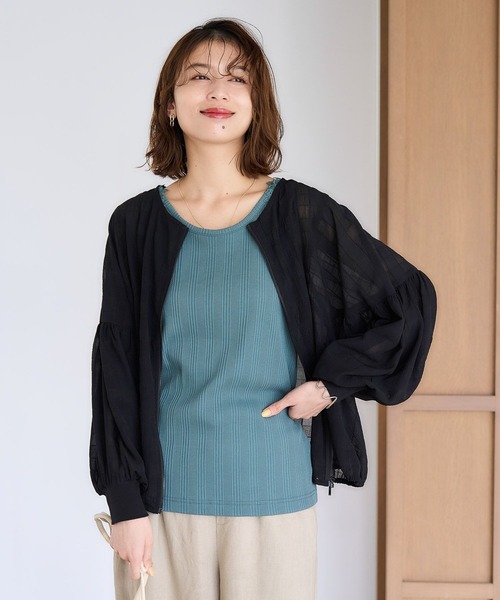 studio CLIP（スタディオクリップ）の「ダブルフロントシアーチェックブルゾンブラウス（シャツ/ブラウス・レディース・アイボリー/ライトブルー/ブラック・FREE）」の9枚目の写真