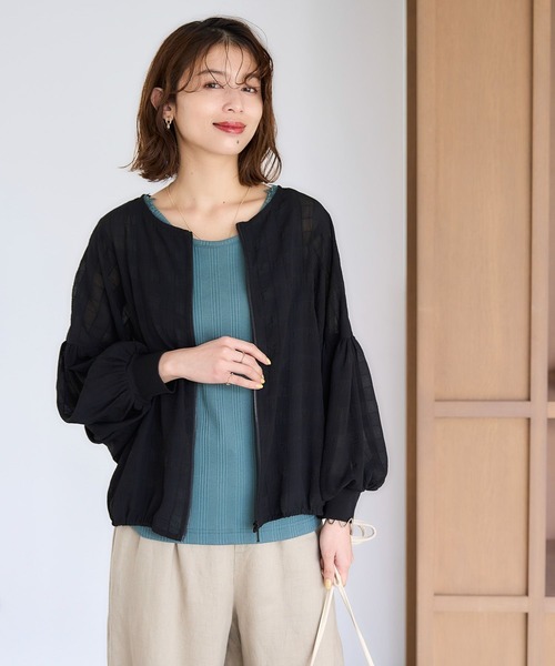 studio CLIP（スタディオクリップ）の「ダブルフロントシアーチェックブルゾンブラウス（シャツ/ブラウス・レディース・アイボリー/ライトブルー/ブラック・FREE）」の8枚目の写真