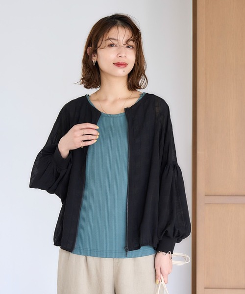 studio CLIP（スタディオクリップ）の「ダブルフロントシアーチェックブルゾンブラウス（シャツ/ブラウス・レディース・アイボリー/ライトブルー/ブラック・FREE）」の7枚目の写真